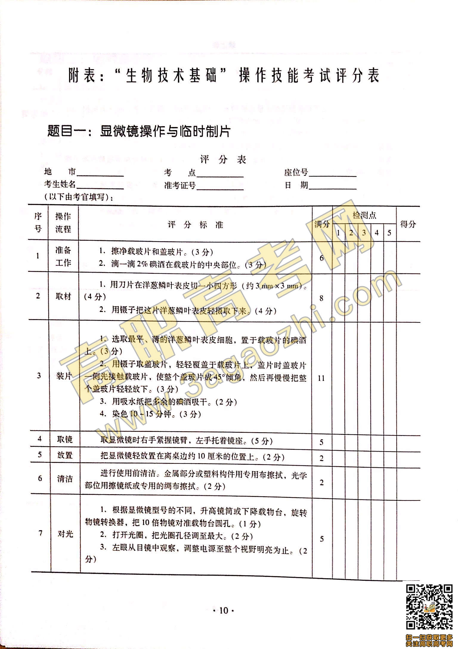 2019年高职高考《生物技术基础》课程技能证书考试大纲及样题